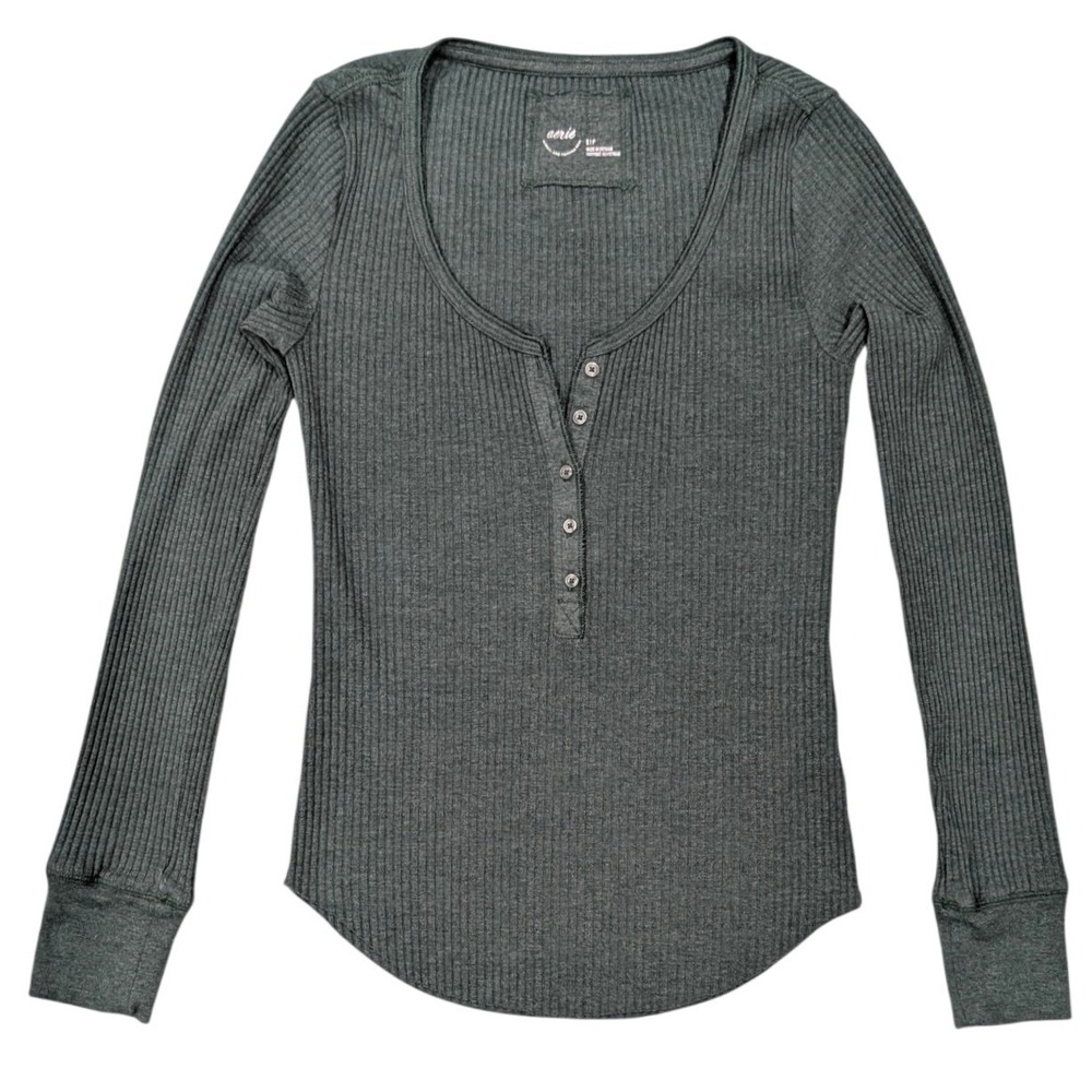 Green Y2K Bella Swan Grunge Vibe Long Sleeve Ribbed Henley‎ Shirt Small P - Picture 7 of 8